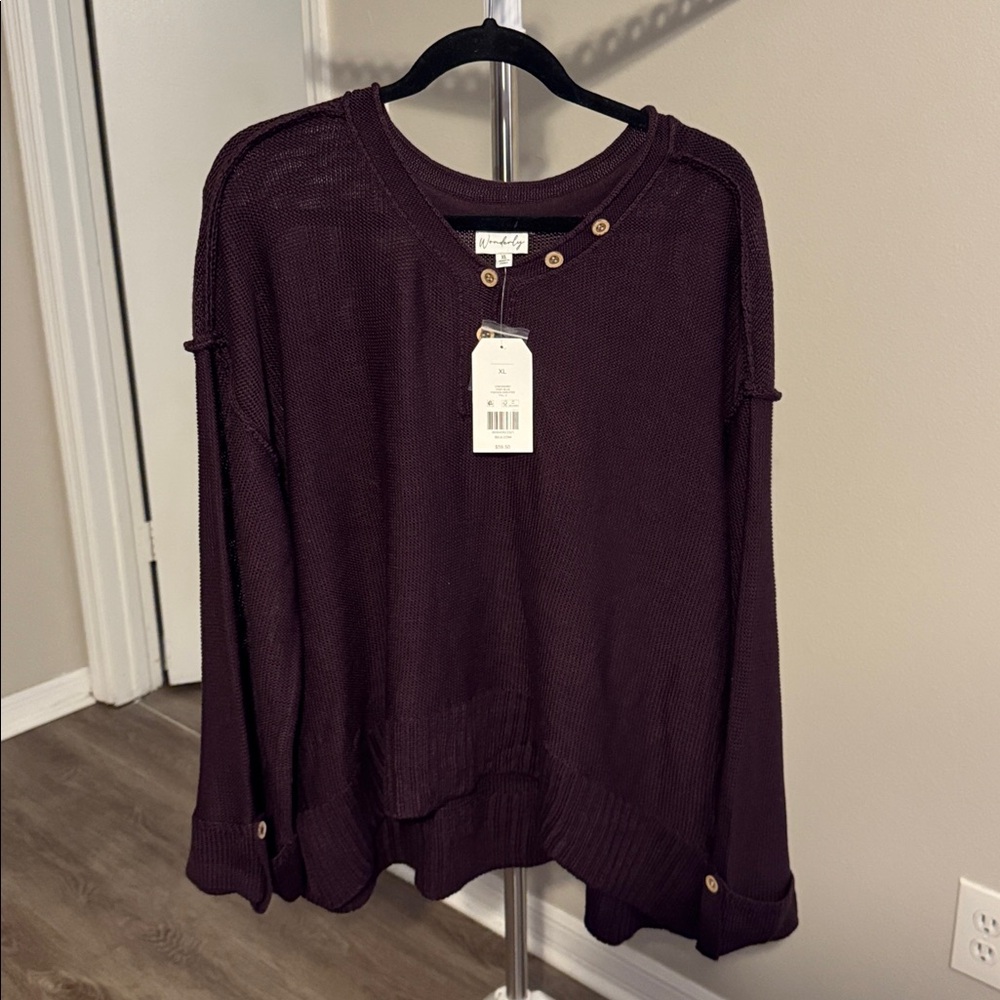 Wonderly Deep Purple Knit Cardigan with Button Details